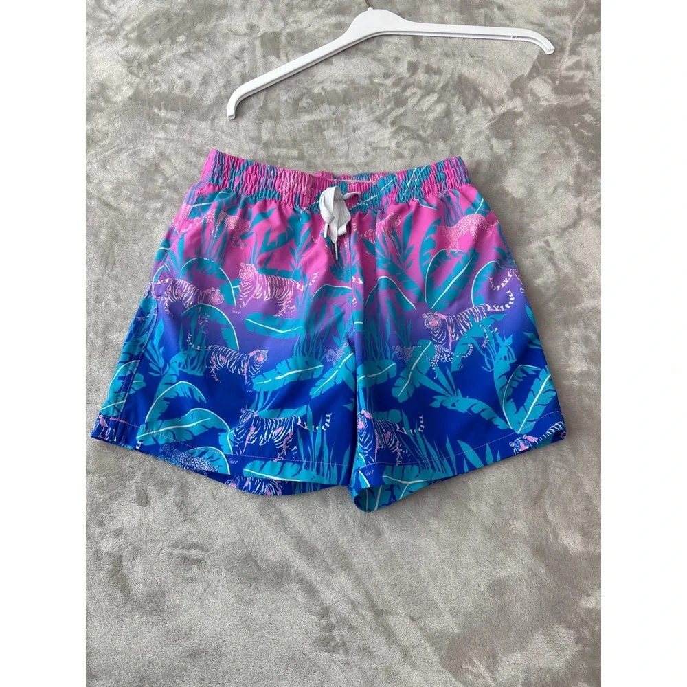 Chubbies Mens Pink Blue Ombre Jungle Tiger Leopard Swim Trunks Small 5.5 Inseam